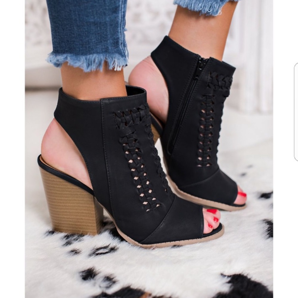 NanaMacs deep desire peep toe booties